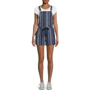 No Boundaries Striped Blue Women Junior Overalls Shortall Sz S 3/5 Soft